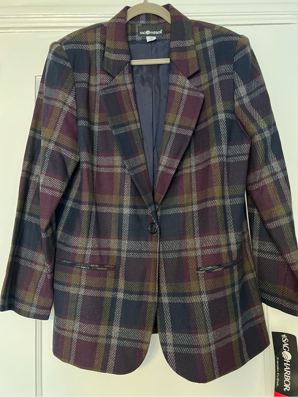 Sag Harbor Plaid Wool Blend Blazer Size 14 NWT Equestrian Old Money - Picture 2 of 7